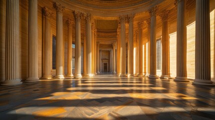 Sunlit Classical Colonnade Interior Majestic Hall