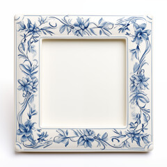 White Square Frame with Soft Blue Floral Watercolor Art