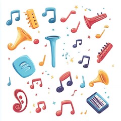 Colorful Music Instruments and Notes Illustration