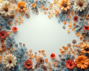 Obraz premium Autumnal floral border with artistic layering of dried and fresh flowers,