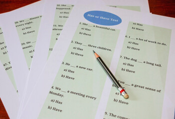 Obraz premium English grammar test sheet