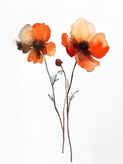 Card vertical design flowers water color painting earth tone on white background