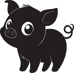 A cute pig kawi silhouette chibi vector and illustration design using black color.