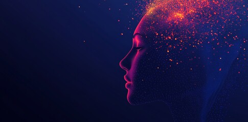 Abstract Digital Portrait:  A Woman's Profile Embodied in Glowing Particles and Vivid Hues