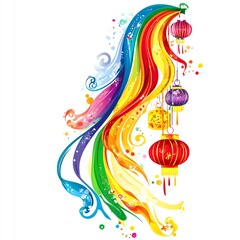 Colorful lanterns and vibrant swirls symbolize celebration and joy in festive culture.