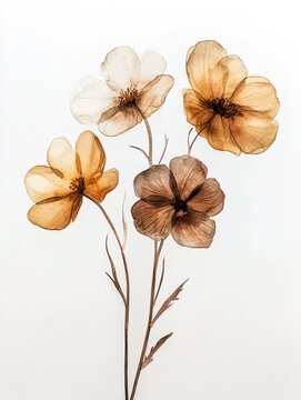 Card vertical design flowers water color painting earth tone on white background