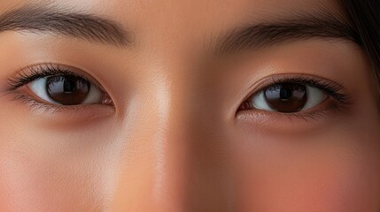 Obraz premium Close-up of Serene Brown Eyes: Soft, Natural Beauty Portrait