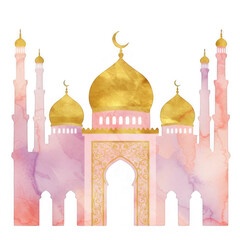 Majestic Mosque Silhouette Transparent Background Digital Art Vibrant Colors Artistic Perspective Cultural Essence