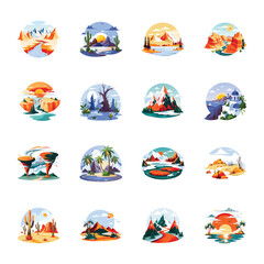 Bundle of Flat Style Nature Scenery Illustrations 