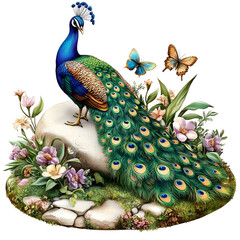 Spring Peacock Clipart Vector Illustration