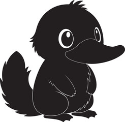 A cute platypus kawi silhouette chibi vector and illustration design using black color.