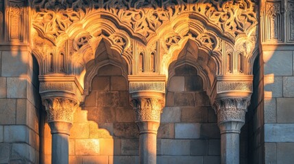 Ornate Stone Columns Basking in Golden Sunlight