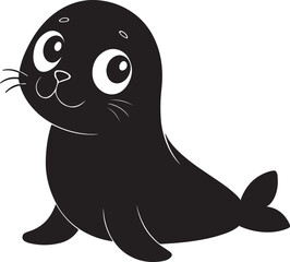 A cute seal kawi silhouette chibi vector and illustration design using black color.