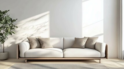 Modern Minimalist Sofa: Sunlit Living Room Scene