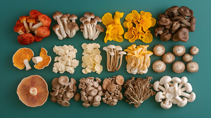 Photo: Diverse Mushroom Varieties - Fungi, Edible Mushrooms, Variety, Food Photography, Nature, Cooking, Ingredients, Gourmet, Cuisine, Health