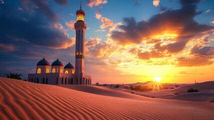 Fototapeta premium Majestic Mosque at Sunset in the Desert Sands