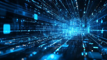 Blue abstract technology data wavy lines in holographic style