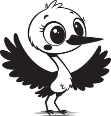 A cute stork kawi silhouette chibi vector and illustration design using black color.