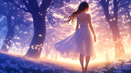 Woman Walks Through Enchanted Forest With Butterflies