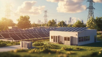 Obraz premium Sustainable Energy Generation: Solar Power Plant in Green Landscape