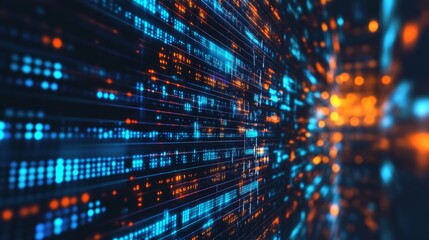 Blue abstract technology data wavy lines in holographic style
