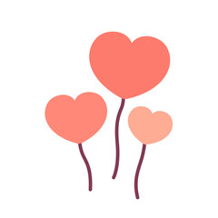 Pink heart flying balloons hand drawn illustration