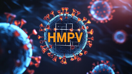 abstract background of recent breakout virus named hmpv similiar to covid-19, Human Metapneumovirus respiratory virus is floating on the background, consciousness concept background of hmpv virus.