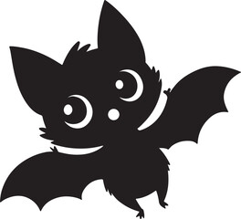 A cute bat kawi silhouette chibi vector and illustration design using black color.