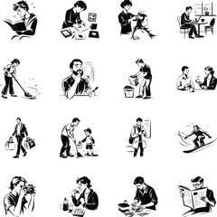 Pack of 16 Daily Life Hand Drawn Style Illustrations 