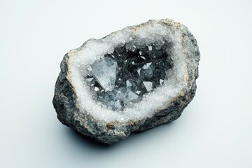 Large rock with a hole in the middle. The rock is white and gray. It is a piece of crystal