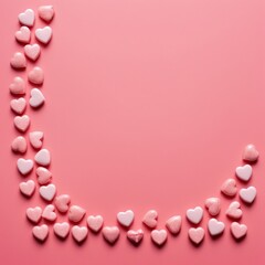 Obraz premium Romantic heart candies border on pink backdrop for valentine's day