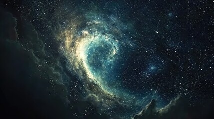 Obraz premium Celestial Spiral Galaxy in Deep Space with Stars and Cosmic Clouds