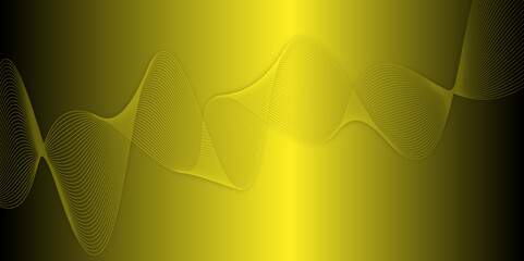 Sparkling luxury gold waves background on black background. Premium design. Waves showing a stream of clean fresh air. abstract Wave Line, Light Technology Background, Copy Space. vector illustration.