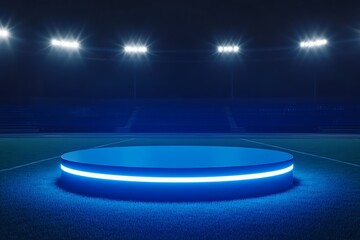 Stage podium with lighting, Stage Podium Scene with for Award Ceremony on blue Background, Vector illustration