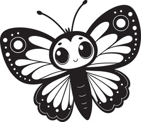 A cute butterfly kawi silhouette chibi vector and illustration design using black color.