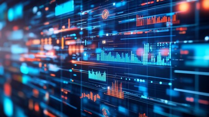 Abstract digital data stream with graphs and charts.