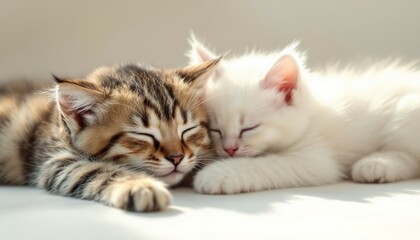 Peaceful Kitten Companions: A Serene Duo of Tabby and White Kittens Napping