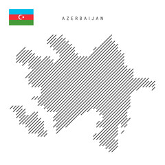 Azerbaijan map from pattern of black slanted parallel lines. Azerbaijani map with gray diagonal lines. Silhouette of a country made of oblique hatching. Vector illustration isolated on white.