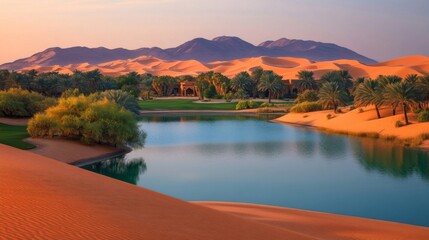 Desert Oasis Resort Peaceful Landscape with Sand Dunes