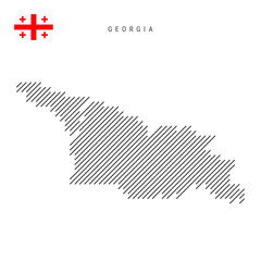 Georgia map from pattern of black slanted parallel lines. Georgian map with gray diagonal lines. Silhouette of a country made of oblique hatching. Vector illustration isolated on white.