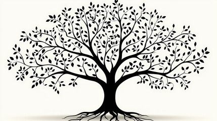 Fototapeta premium Elegant silhouette of a flourishing tree, showcasing nature's beauty and intricate branches. Perfect for nature enthusiasts and art lovers.