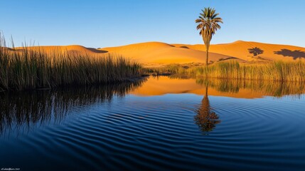 Fototapeta premium Desert Oasis Palm Tree Reflection Scenic Beauty