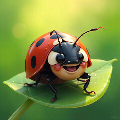 Fototapeta premium Joyful Ladybug on a Leaf