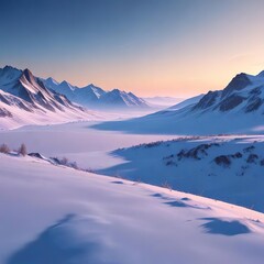 Fototapeta premium sweeping view of a snowy landscape with a blue gradient sky , blue gradient, snowy terrain