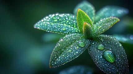 Dew Drops on Green Leaves