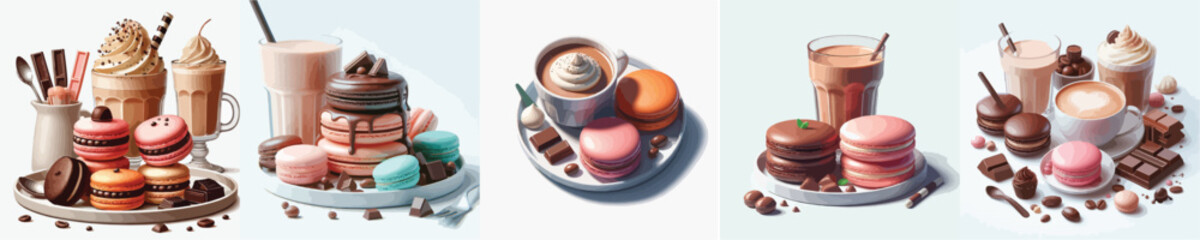 vector set of macaron dishes from France