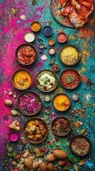Vibrant Indian Cuisine with Colorful Spices and Fresh Ingredients