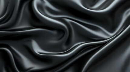 Fototapeta premium Black silk fabric, elegant drapes, luxurious texture, background for design, fashion website