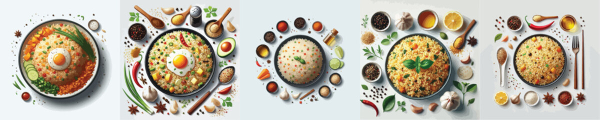 vector set of delicious fried rice dishes