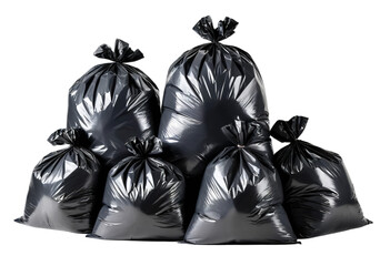 Stack of Black Garbage Bags Against a Black Background